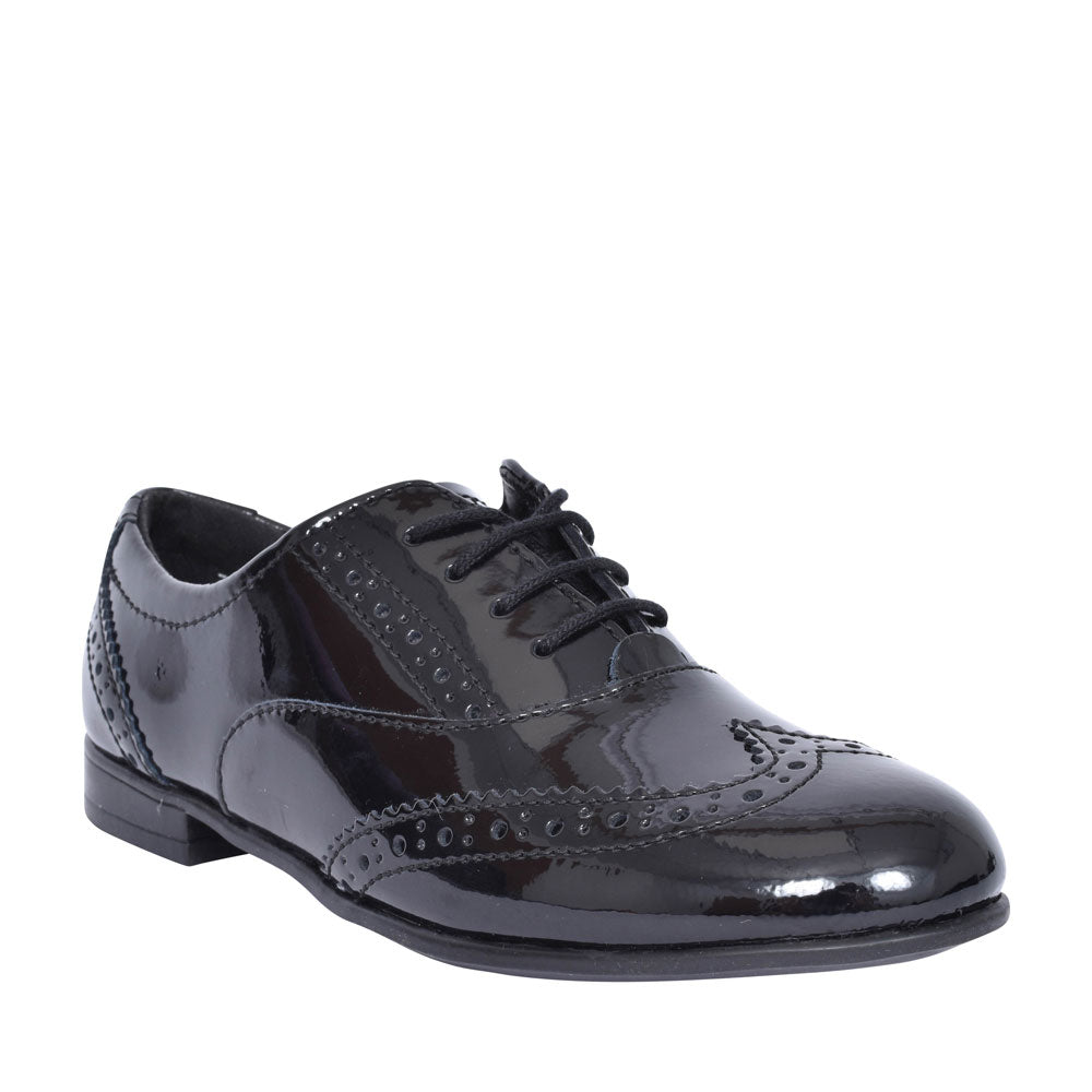 Girls Matilda Laced M Fit Brogue Shoe In Blk Patent