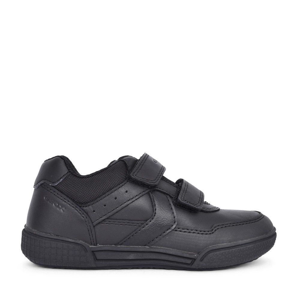 Boys J02bca Posseido Double Velcro Shoe In Blk Leather