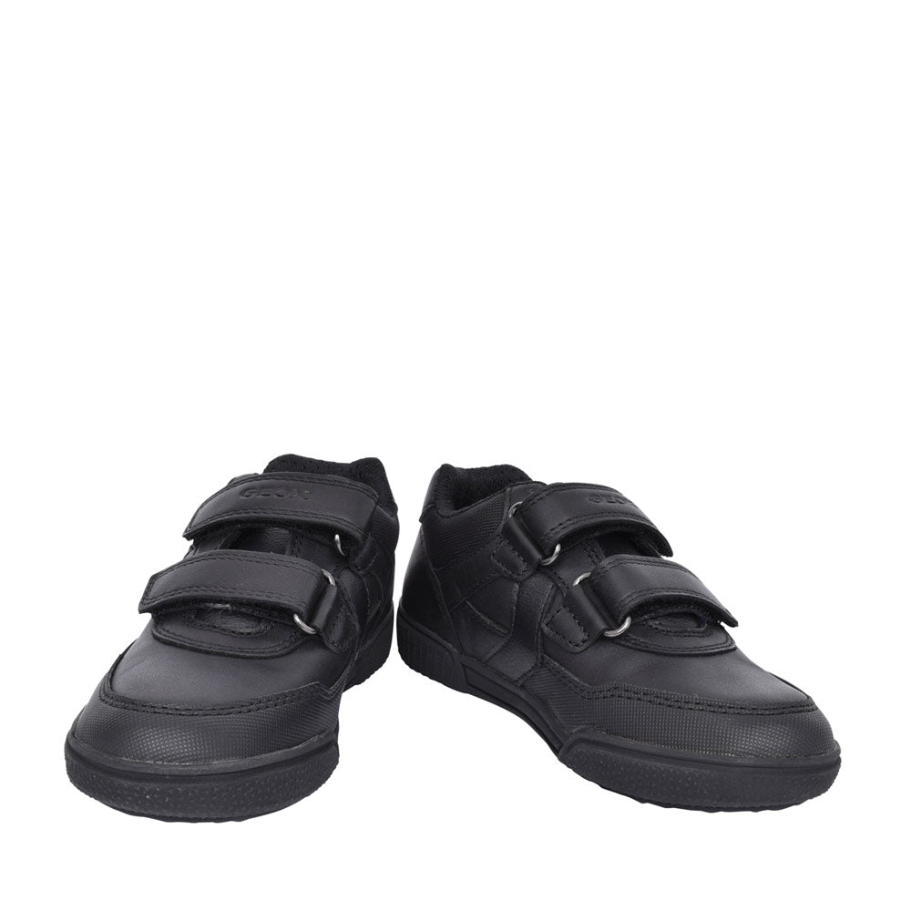 Boys J02bca Posseido Double Velcro Shoe In Blk Leather