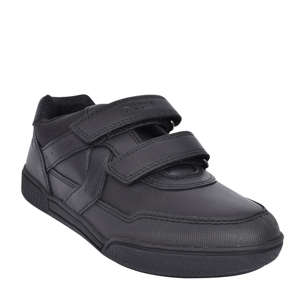 Boys J02bca Poseido Double Velcro Shoe In Blk Leather