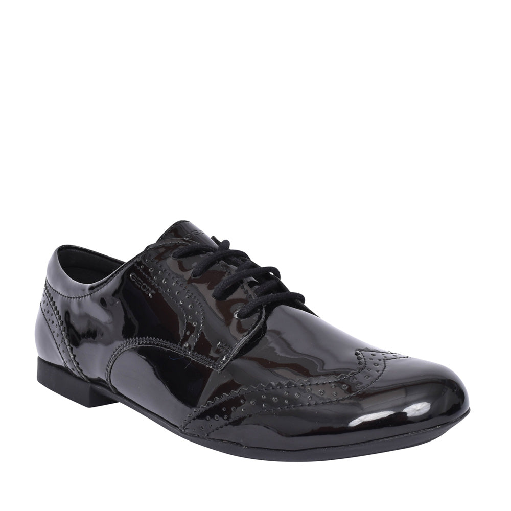 Plie Laced Brogue Shoe In Blk Patent