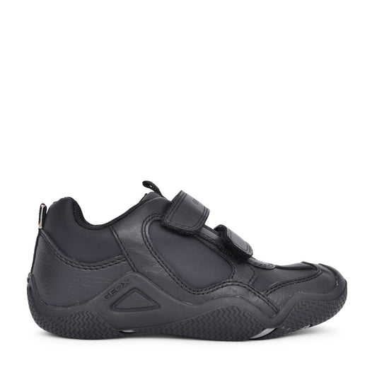 Boys J8430a Wader Double Velcro Shoe In Blk Leather