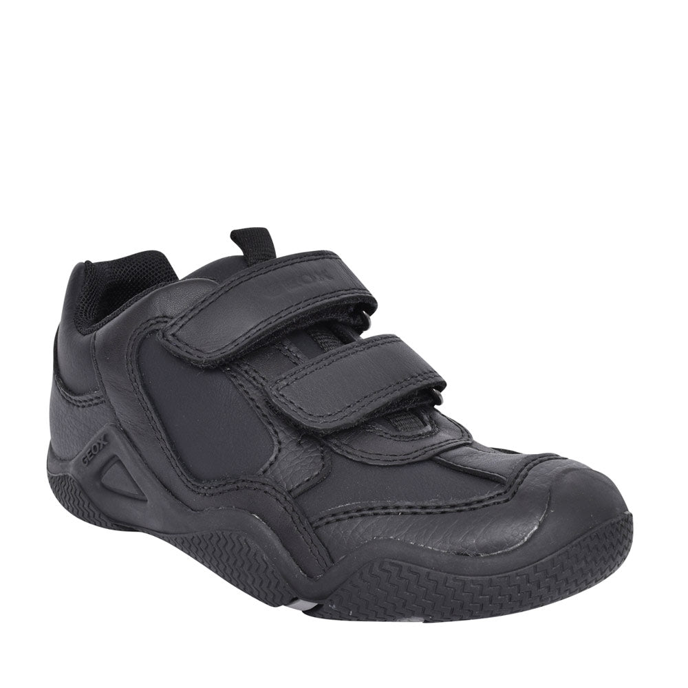 Boys J8430a Wader Double Velcro Shoe In Blk Leather