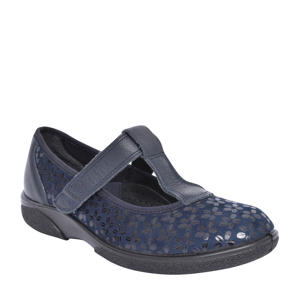Ladies Aurora 2v Extra Wide Velcro T-bar Shoe In Navy