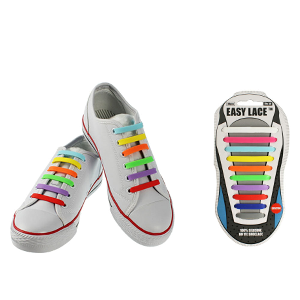 Eas210 Adults Carded Flat Silicone Laces In Rainbow