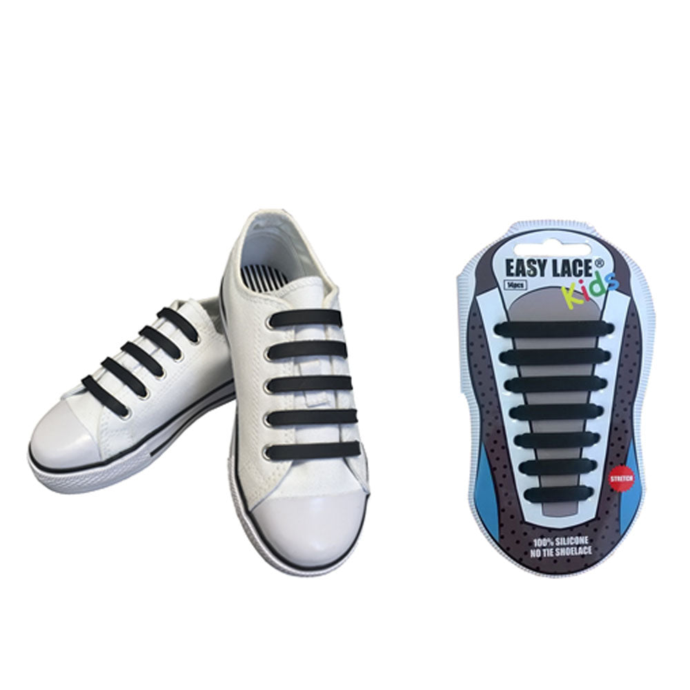 Eas310 Kids Carded Flat Silicone Laces In Black