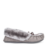Ladies Sammy Fur Lined Moccasin Slipper In Grey