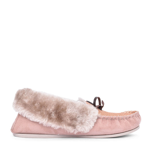 Ladies Sammy Fur Lined Moccasin Slipper In Mink