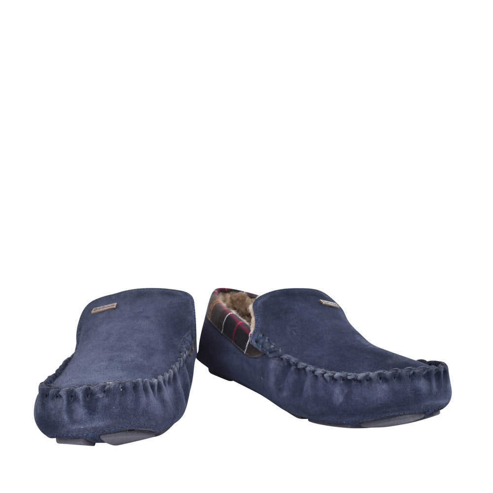 Mens Monty Suede Moccasin Slipper In Navy