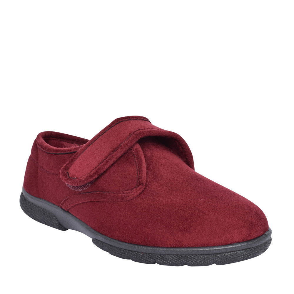 Mens Daniel 2v Extra Wide Velcro Slipper In Burgandy