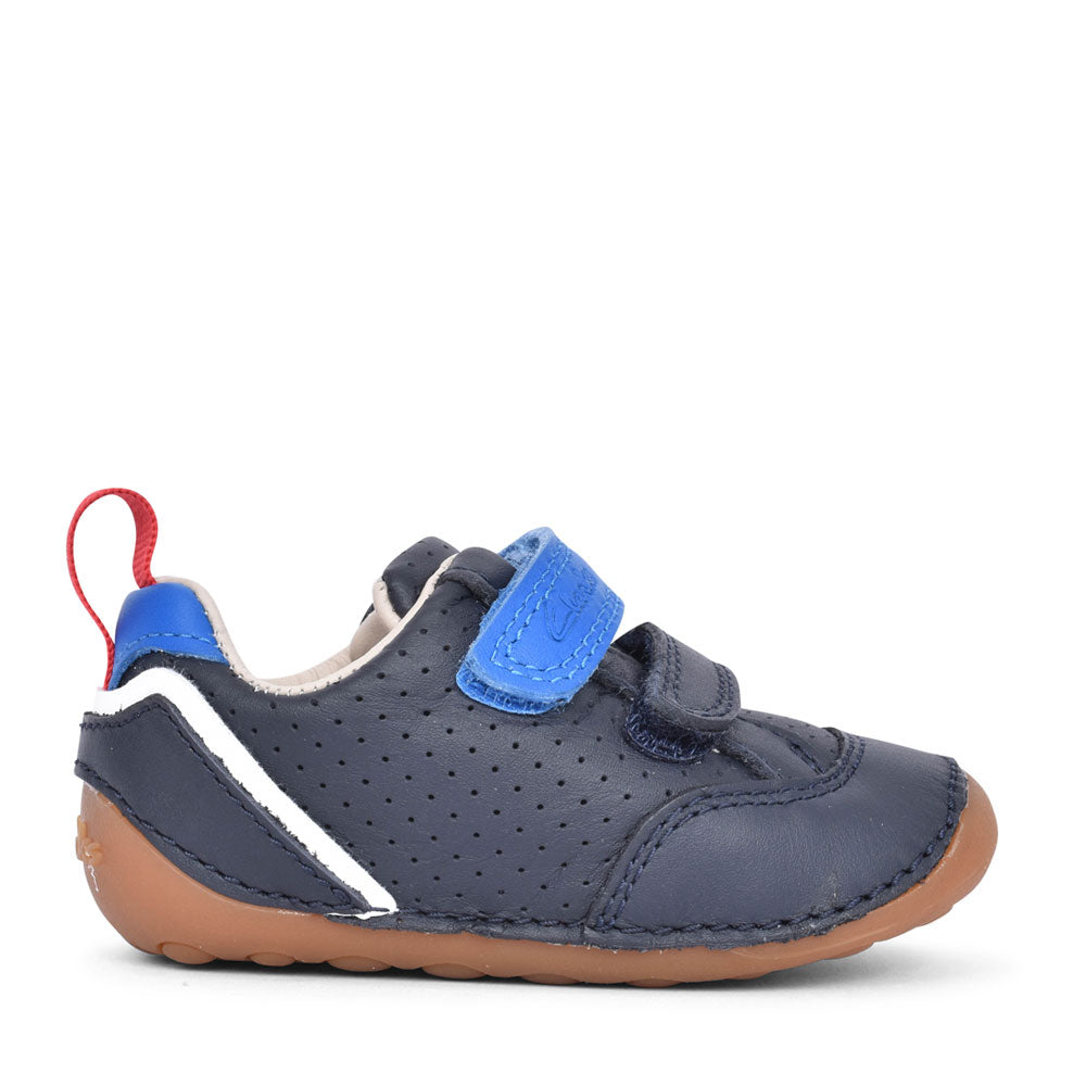 Boys Tiny Sky Navy Leather Velcro Shoe In Kids F Fit