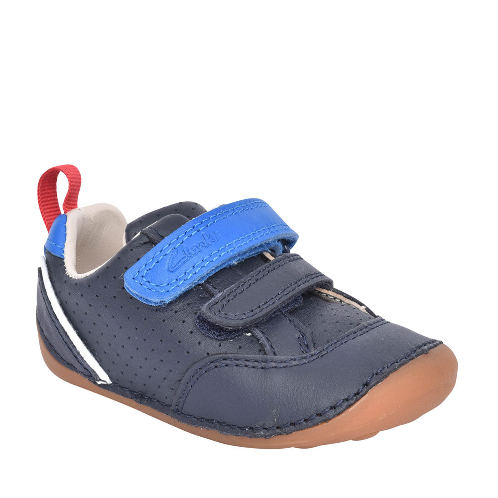 Boys Tiny Sky Navy Leather Velcro Shoe In Kids G Fit
