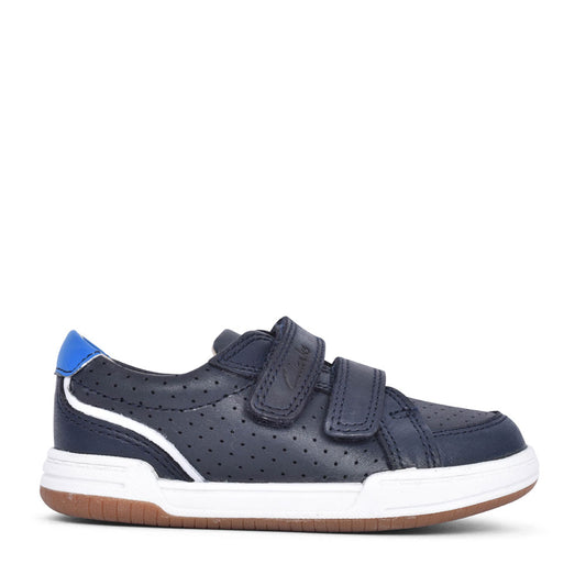 Boys Fawn Solo Navy Leather Velcro Shoe In Kids F Fit