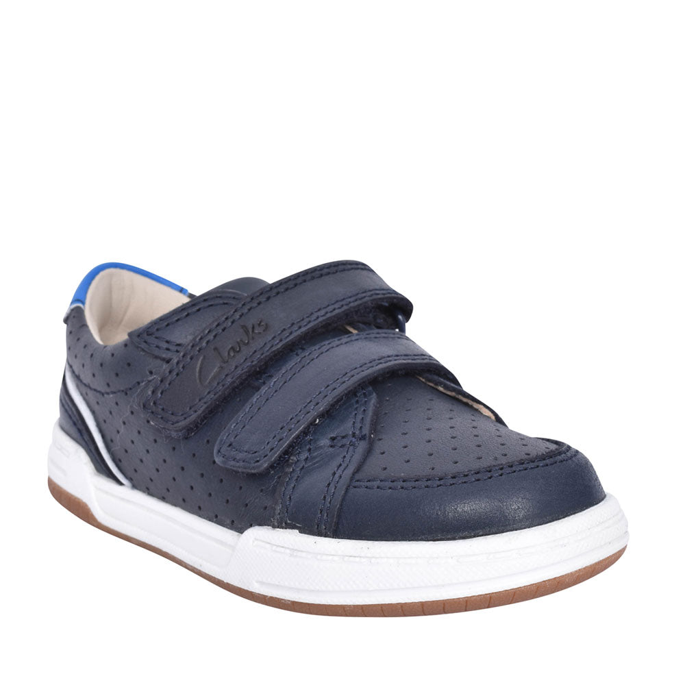 Boys Fawn Solo Navy Leather Velcro Shoe In Kids H Fit