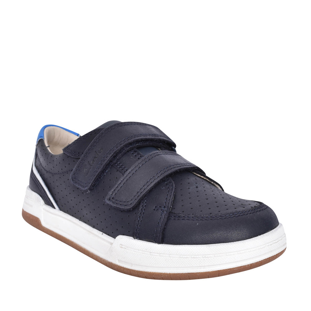 Boys Fawn Solo Navy Leather Velcro Shoe In Kids F Fit