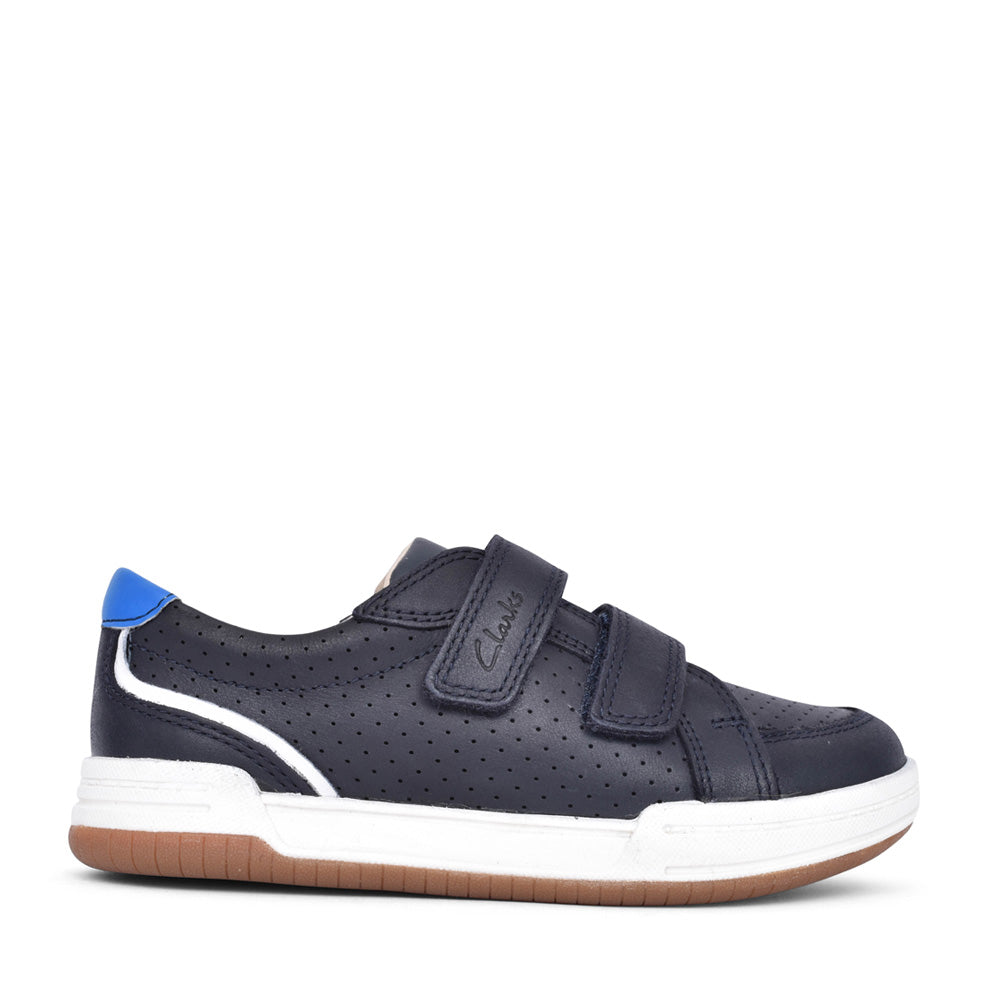 Boys Fawn Solo Navy Leather Velcro Shoe In Kids G Fit