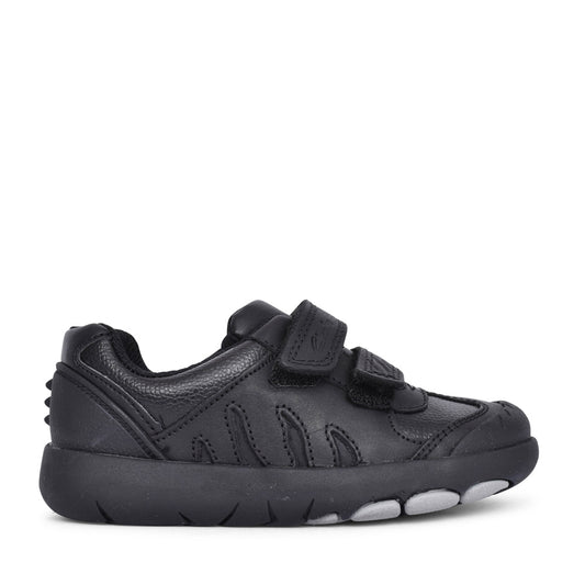 Boys Rex Stride Black Leather Velcro Shoe In Kids E Fit