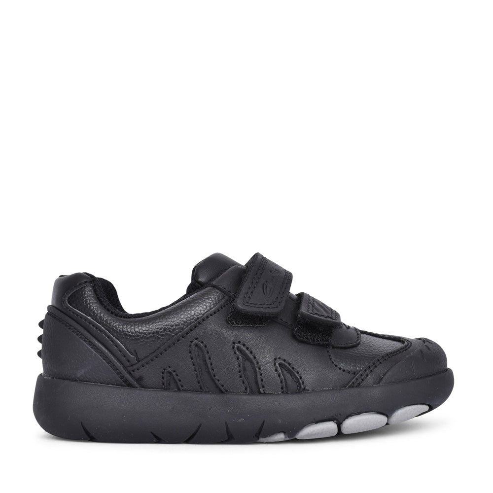 Boys Rex Stride Black Leather Velcro Shoe In Kids E Fit