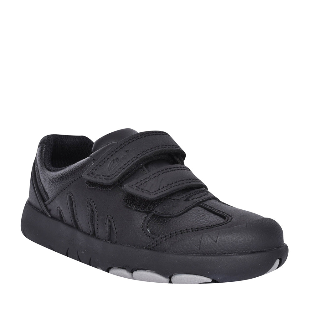 Boys Rex Stride Black Leather Velcro Shoe In Kids E Fit