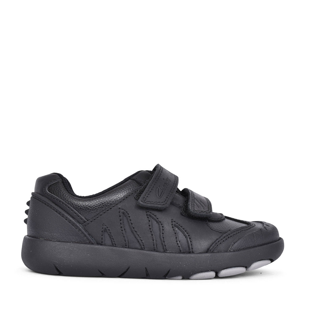 Boys Rex Stride Black Leather Shoe In Kids F Fit