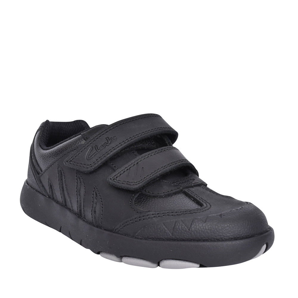 Boys Rex Stride Black Leather Shoe In Kids E Fit
