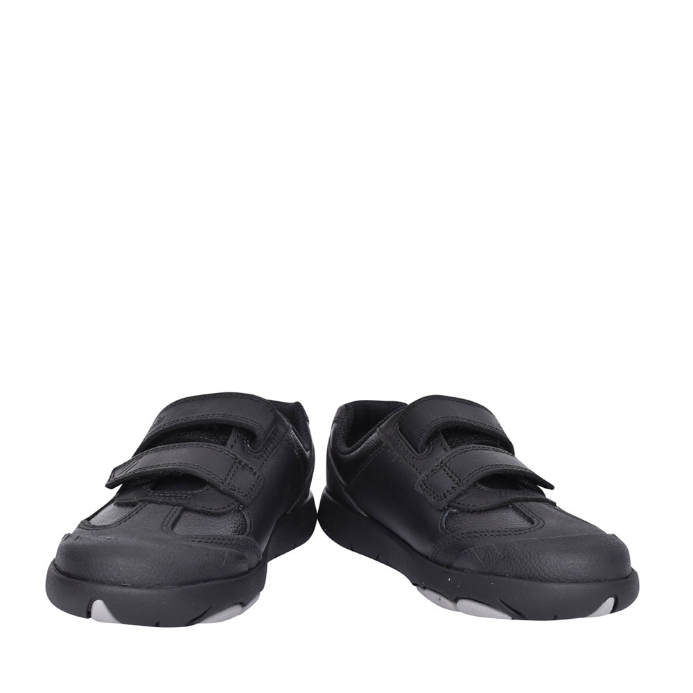 Boys Rex Stride Black Leather Shoe In Kids E Fit