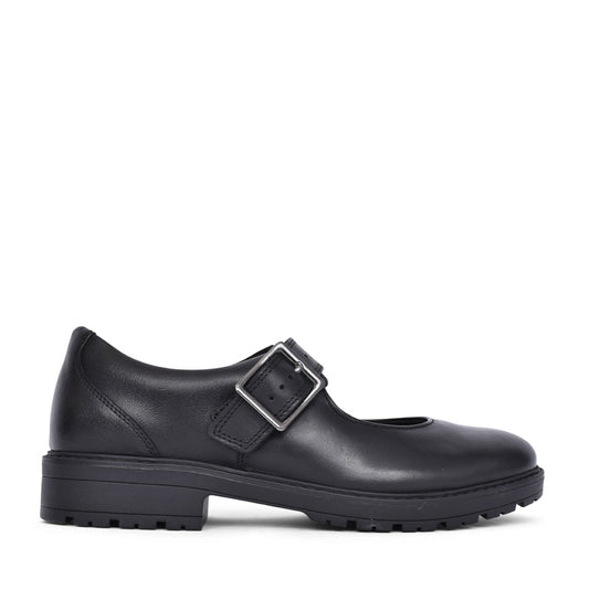 Girls Loxham Walk Black Leather Shoe In Kids G Fit