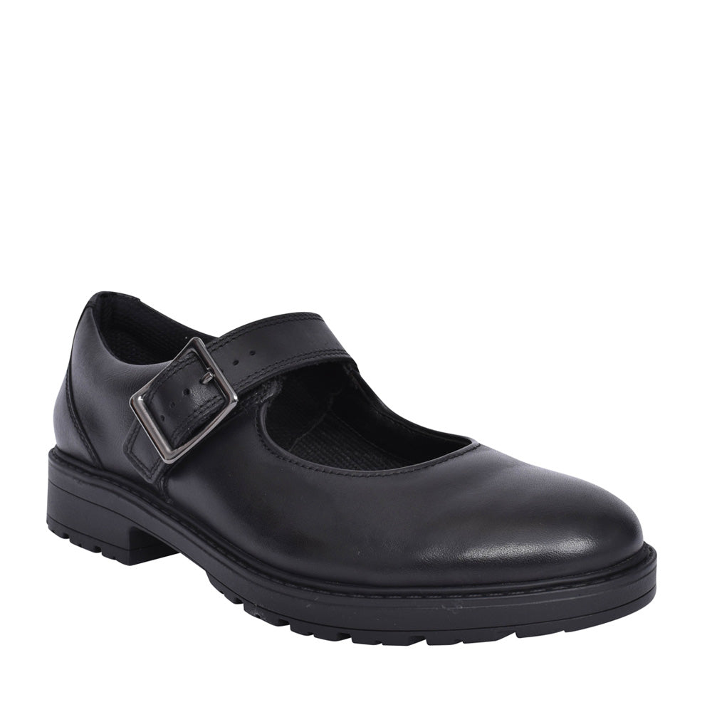 Girls Loxham Walk Black Leather Shoe In Kids F Fit
