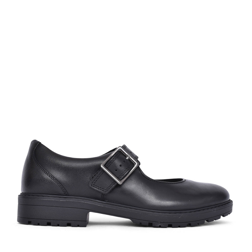 Girls Loxham Walk Black Leather Shoe In Kids G Fit