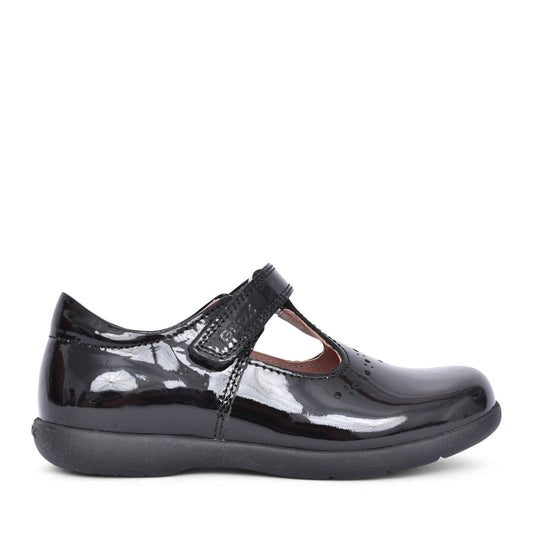 Girls Naimara J16fhb Velcro T-bar Shoe In Blk Patent
