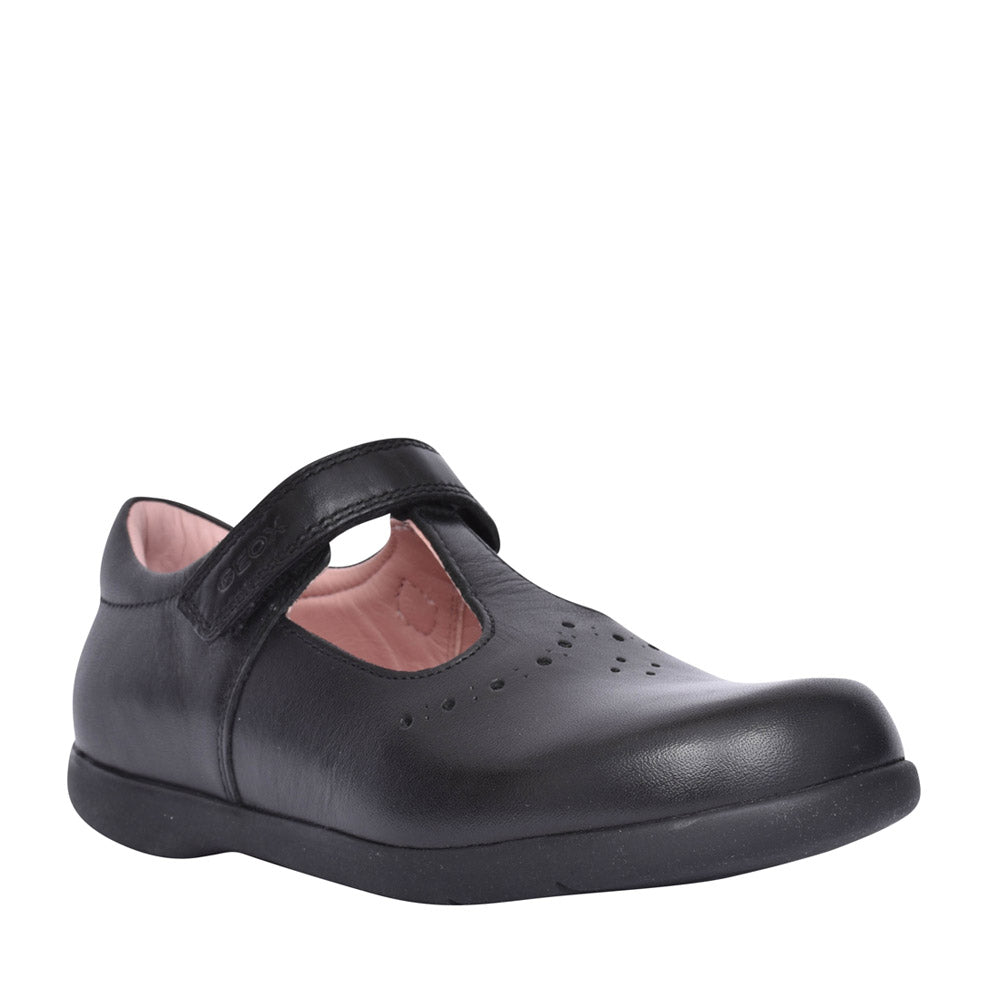 Girls Naimara J16fhb Velcro T-bar Shoe In Blk Leather