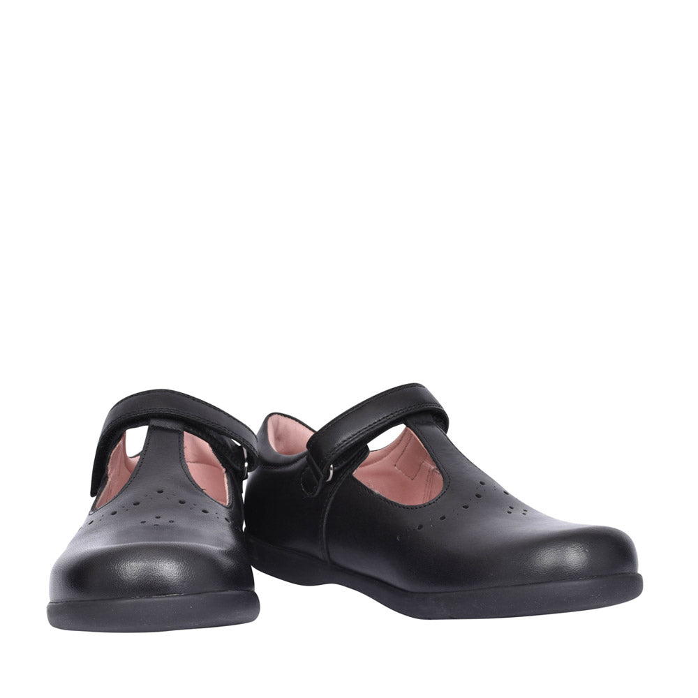 Girls Naimara J16fhb Velcro T-bar Shoe In Blk Leather