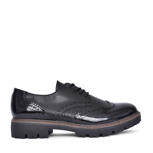 Ladies 2-23718 Laced Brogue Shoe In Black