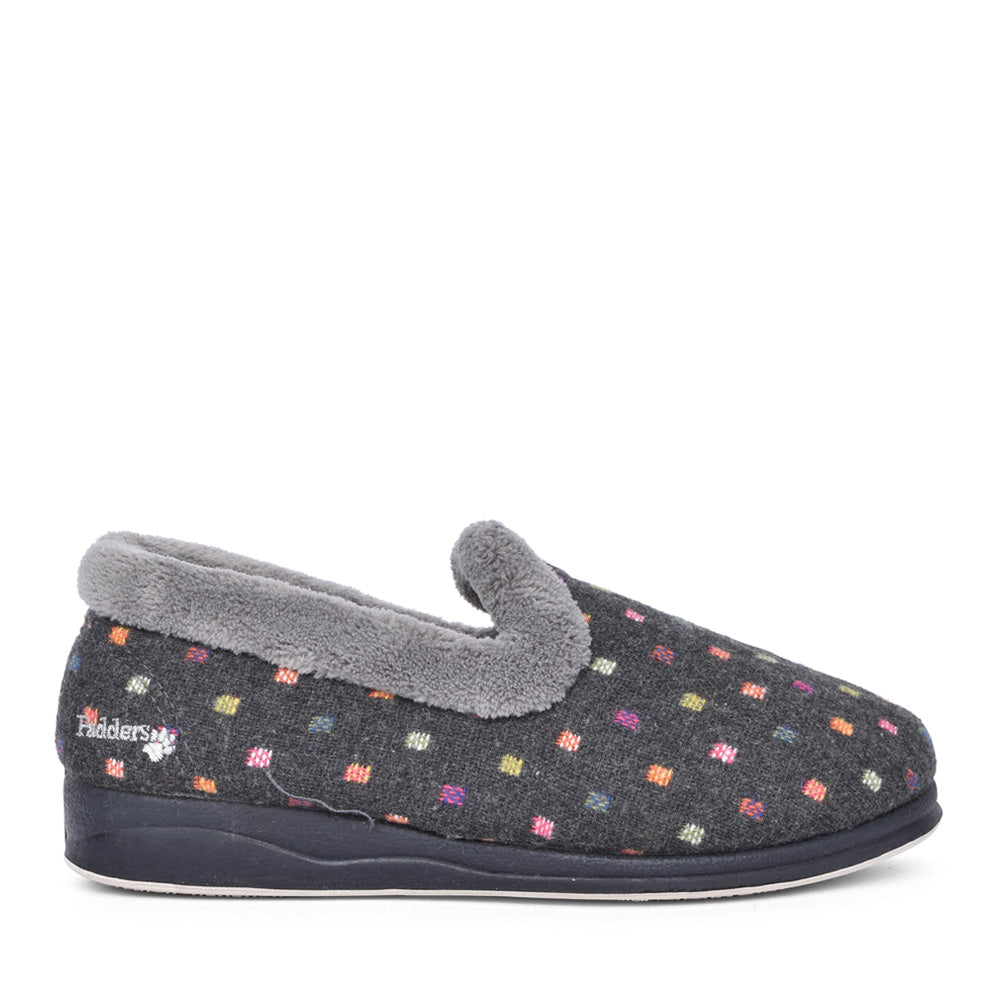 Ladies Repose 406 Wide Fit Spotty Slipper In Grey