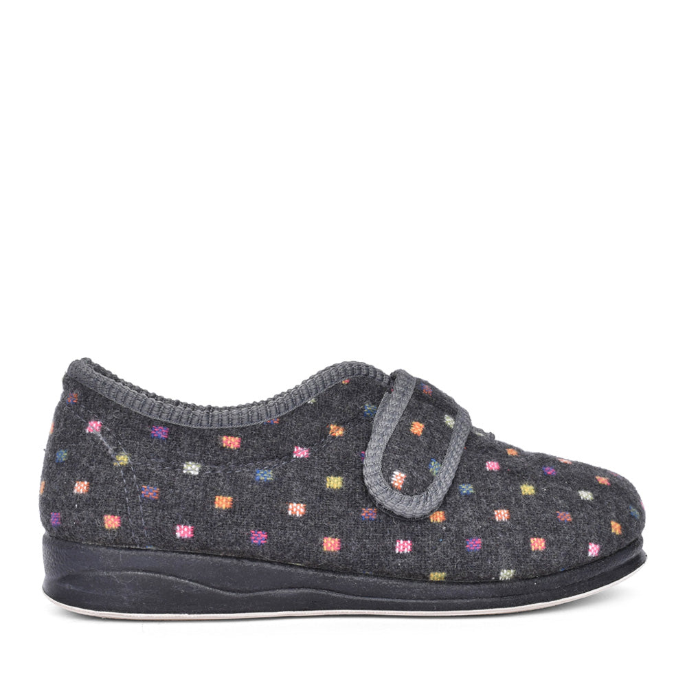 Ladies Camilla 447 Wide Fit Spotty Slipper In Grey