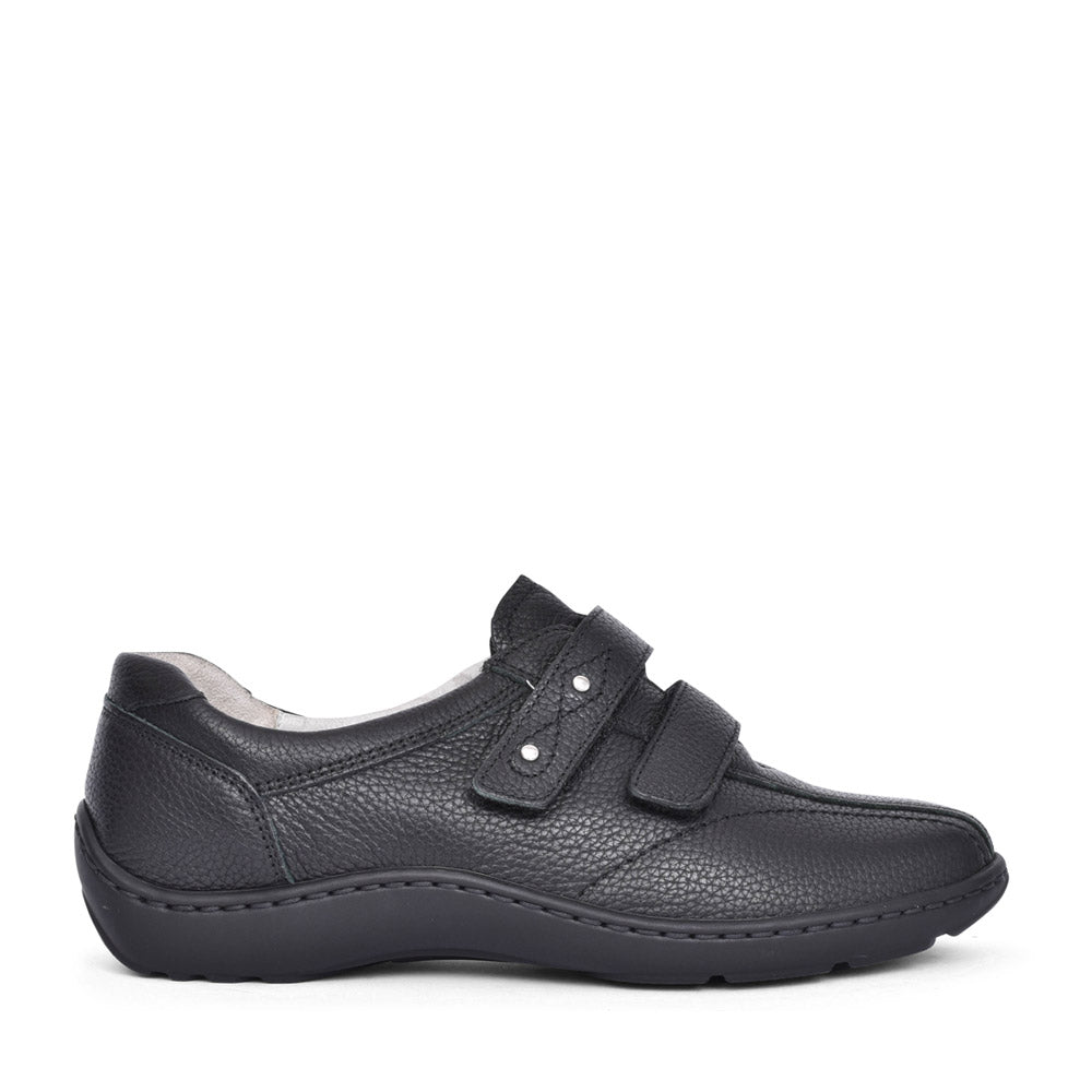 Ladies 496301 Henni H-fit Velcro Shoes In Blk Leather