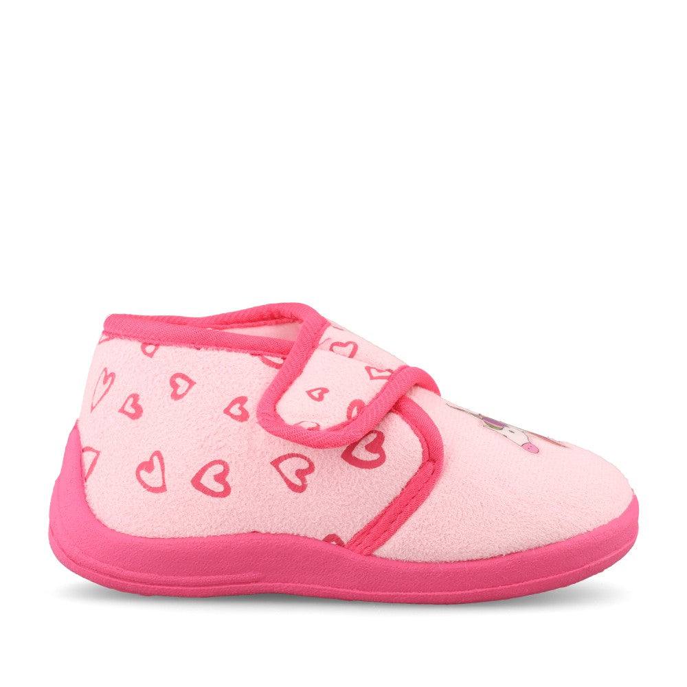 Girls Pink Velcro Unicorn Slipper