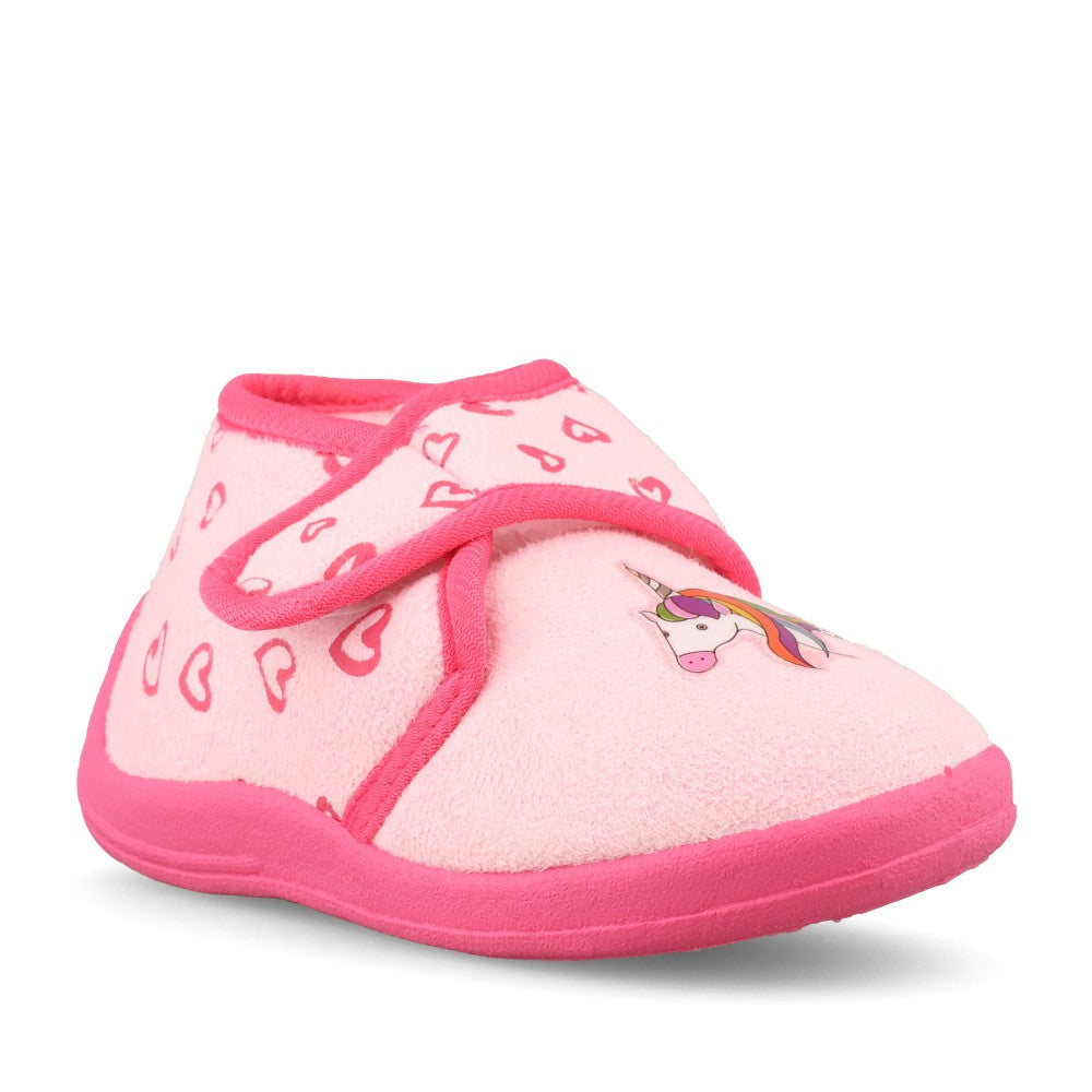 Girls Pink Velcro Unicorn Slipper