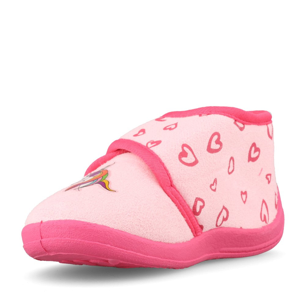 Girls Pink Velcro Unicorn Slipper