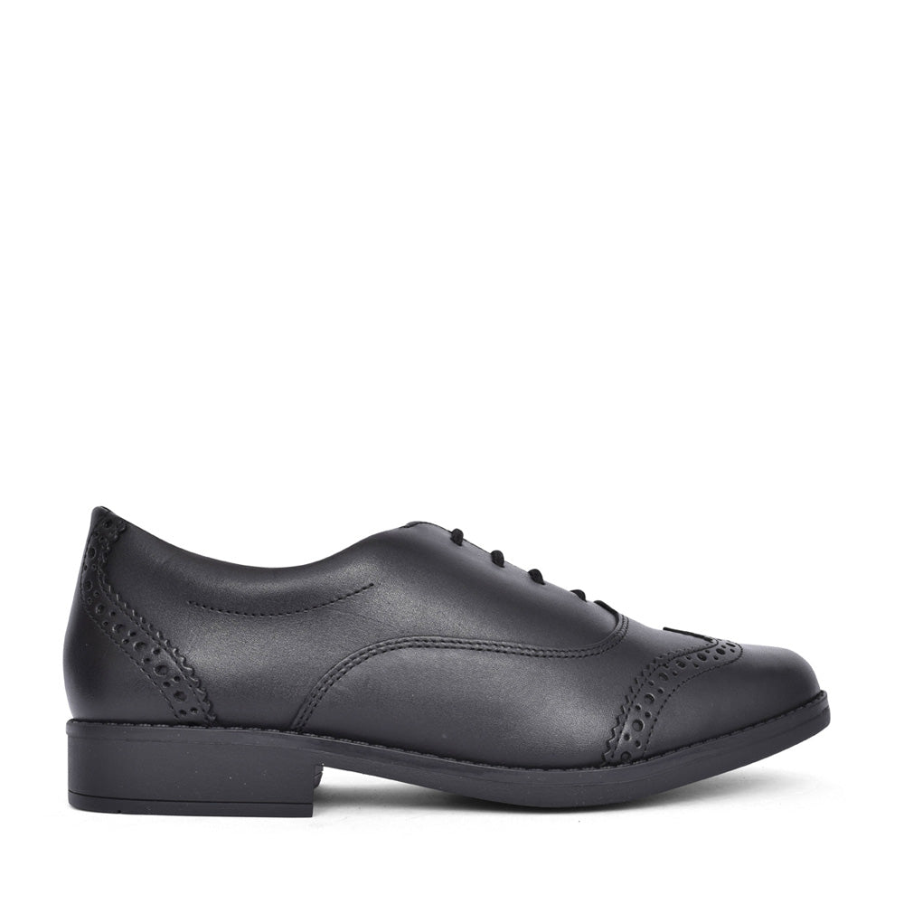 Girls Aubrie Tap Black Leather Brogue In Kids G Fit