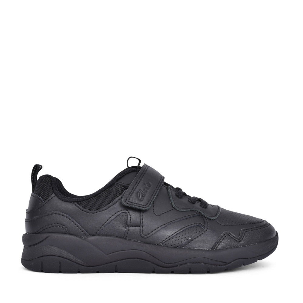 Boys Clowdersprint Black Leather Velcro Shoe In Kids F Fit