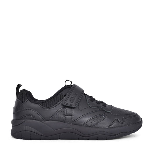 Boys Clowdersprint Black Leather Velcro Shoe In Kids F Fit
