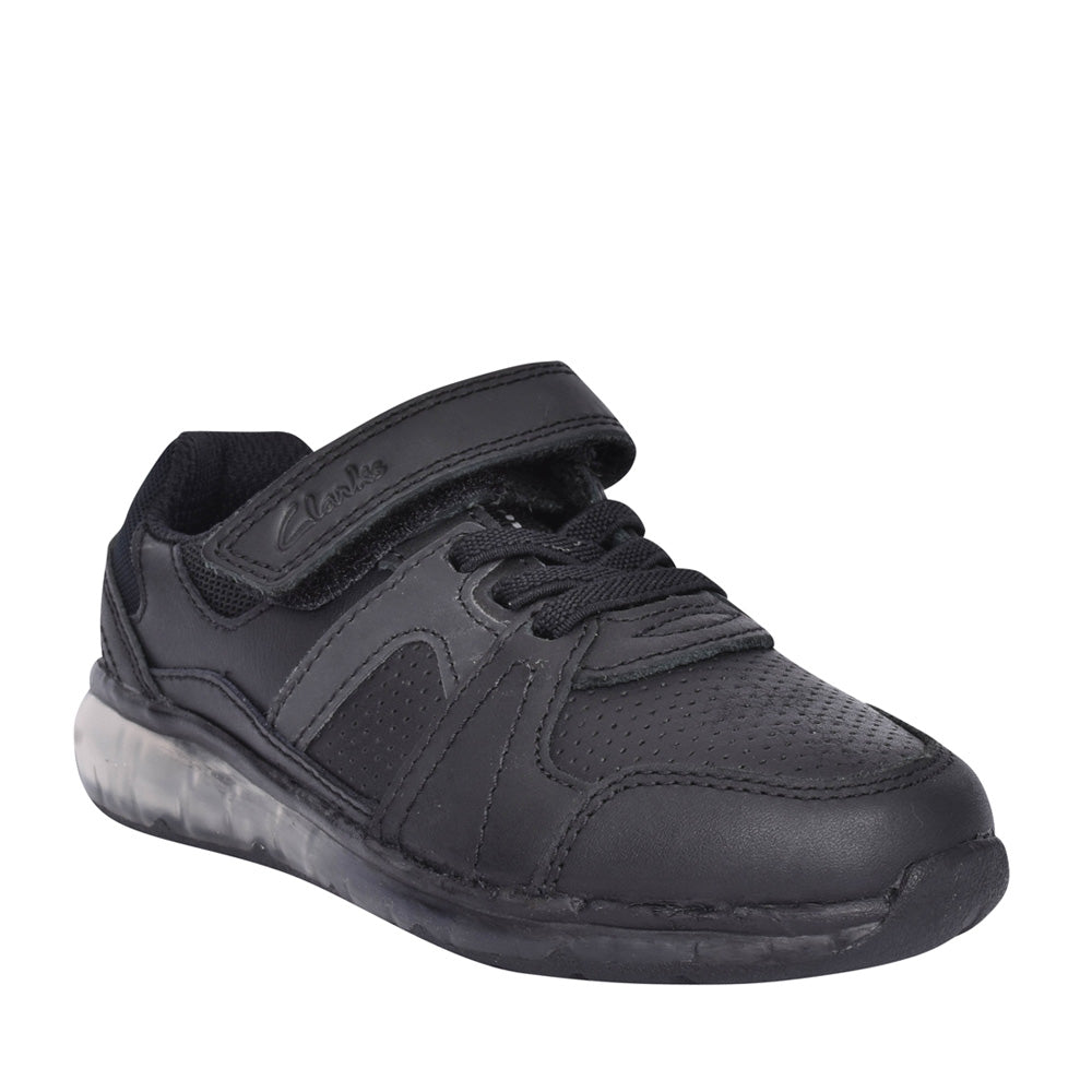 Boys Spark Beam Black Leather Trainer In Kids F Fit