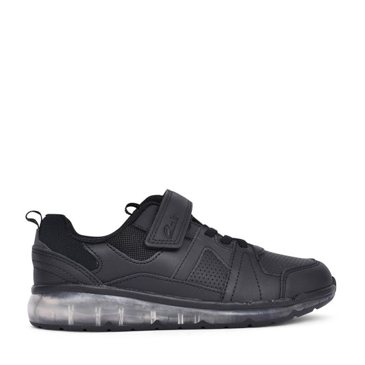 Boys Spark Beam Black Leather Trainer In Kids F Fit