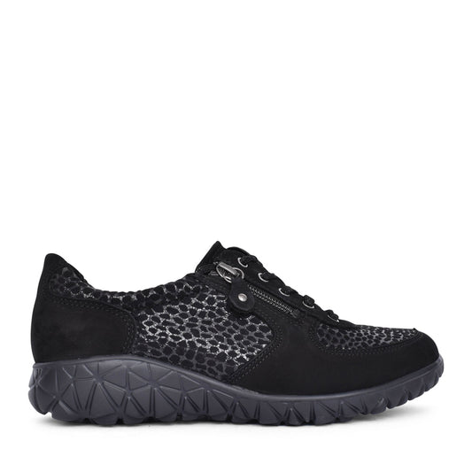Ladies H89001 Havy Laced Trainer In Black