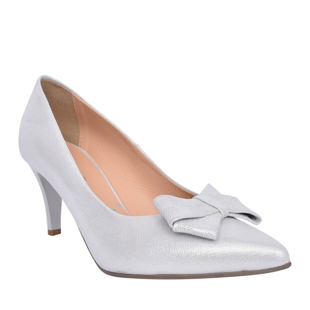 Ladies 6298 G-fit Medium Heel Court Shoe In Silver