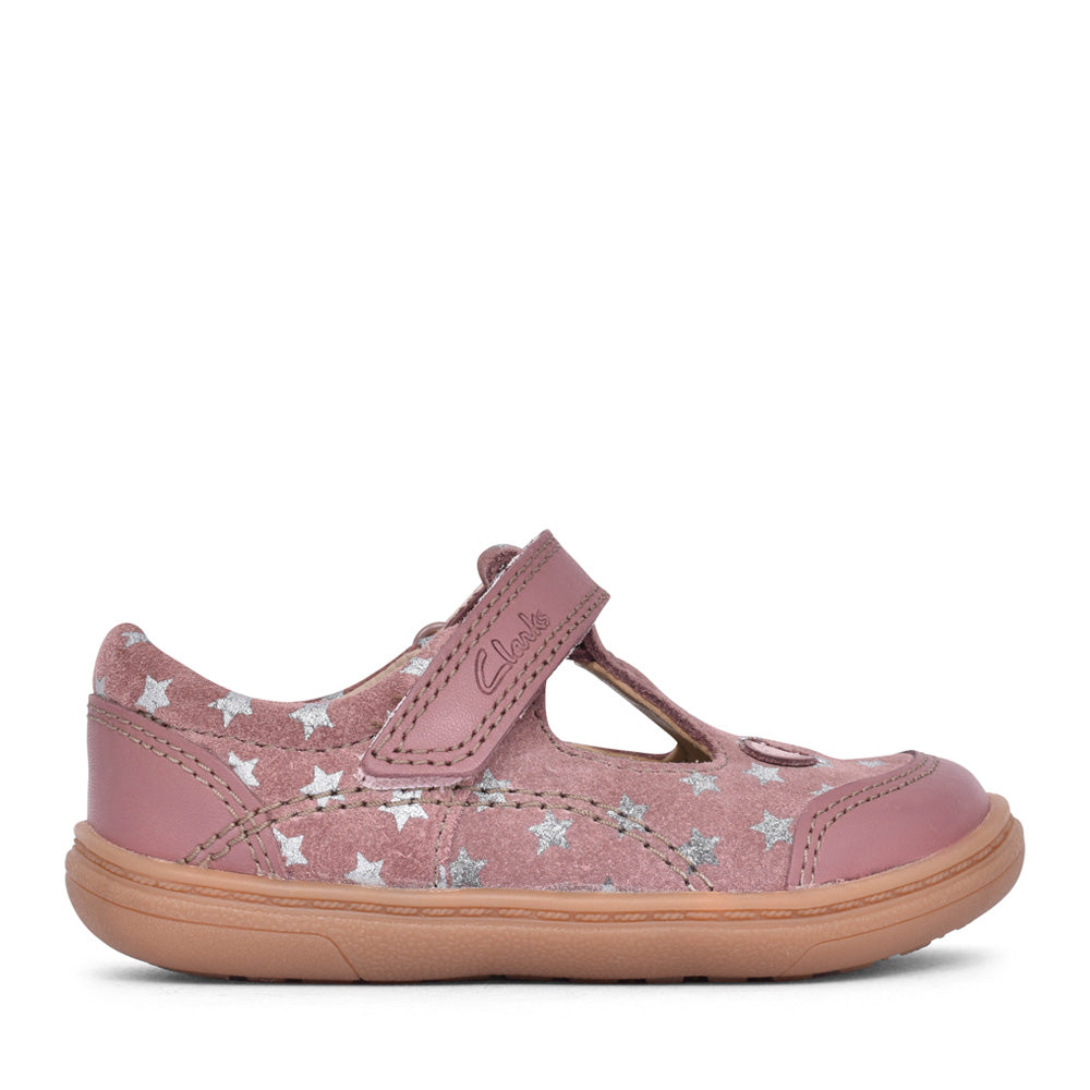 Girls Flash Mouse Dusty Pink Leather T-bar Shoe In Kids F Fit