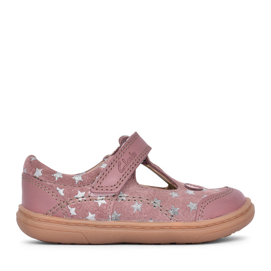 Girls Flash Mouse Dusty Pink Leather T-bar Shoe In Kids F Fit