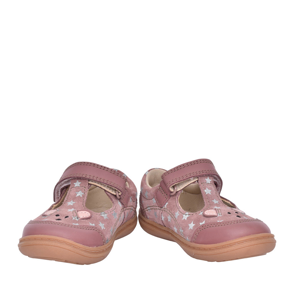 Girls Flash Mouse Dusty Pink Leather T-bar Shoe In Kids H Fit