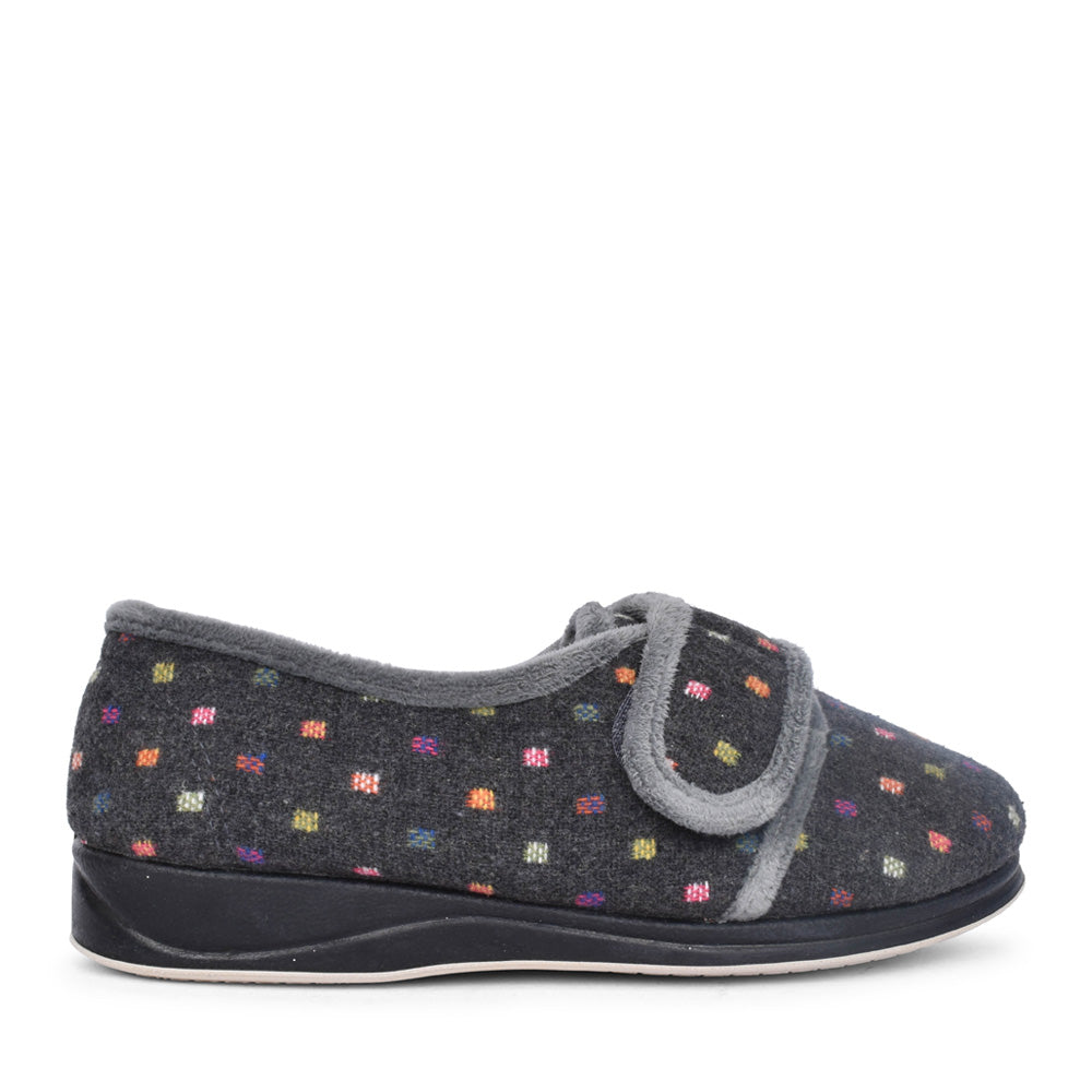 Ladies Lotty Velcro Slipper In Grey